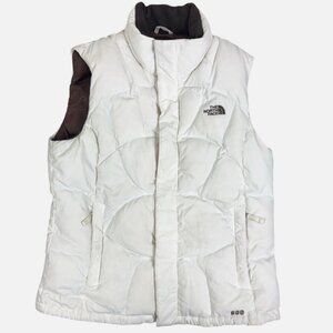 The North Face Women's Small White Brown 600 Evo Hooded Puffer Vest Travel Warm